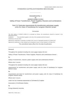 AS/NZS 61558.2.9:2011 AMDT 1 AS/NZS 61558.2.9:2011 AMDT 1