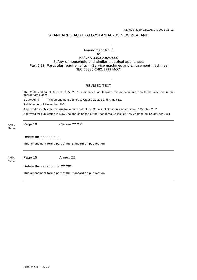 AS/NZS 3350.2.82:2000 AMDT 1 AS/NZS 3350.2.82:2000 AMDT 1