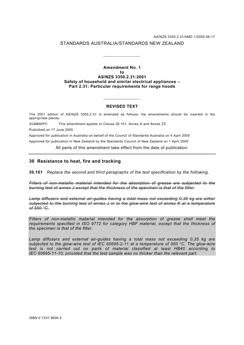 AS/NZS 3350.2.31:2001 AMDT 1