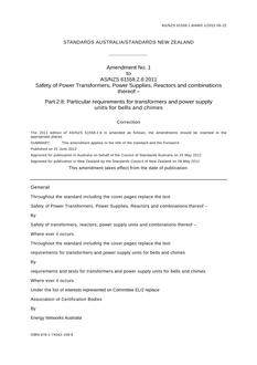 AS/NZS 61558.2.8:2011 AMDT 1 AS/NZS 61558.2.8:2011 AMDT 1