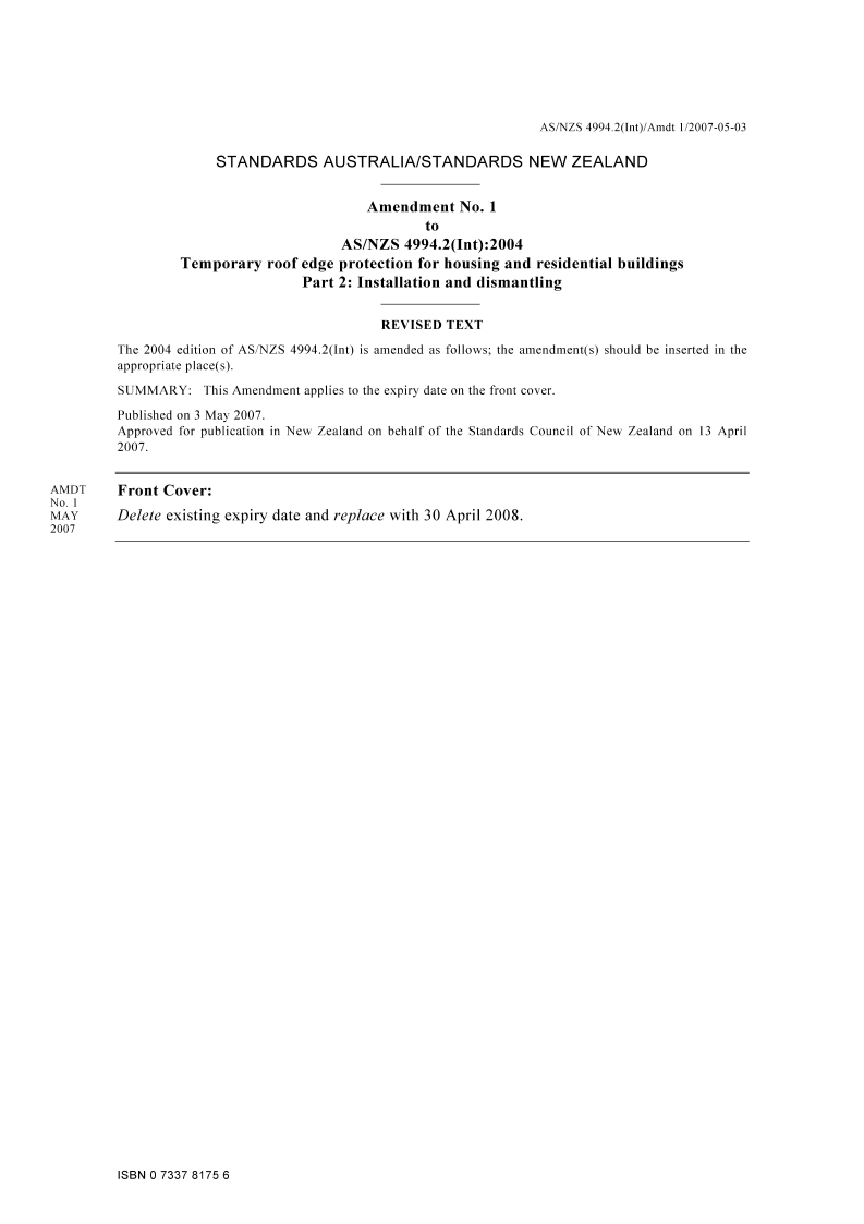 AS/NZS 4994.2(INT):2004 AMDT 1