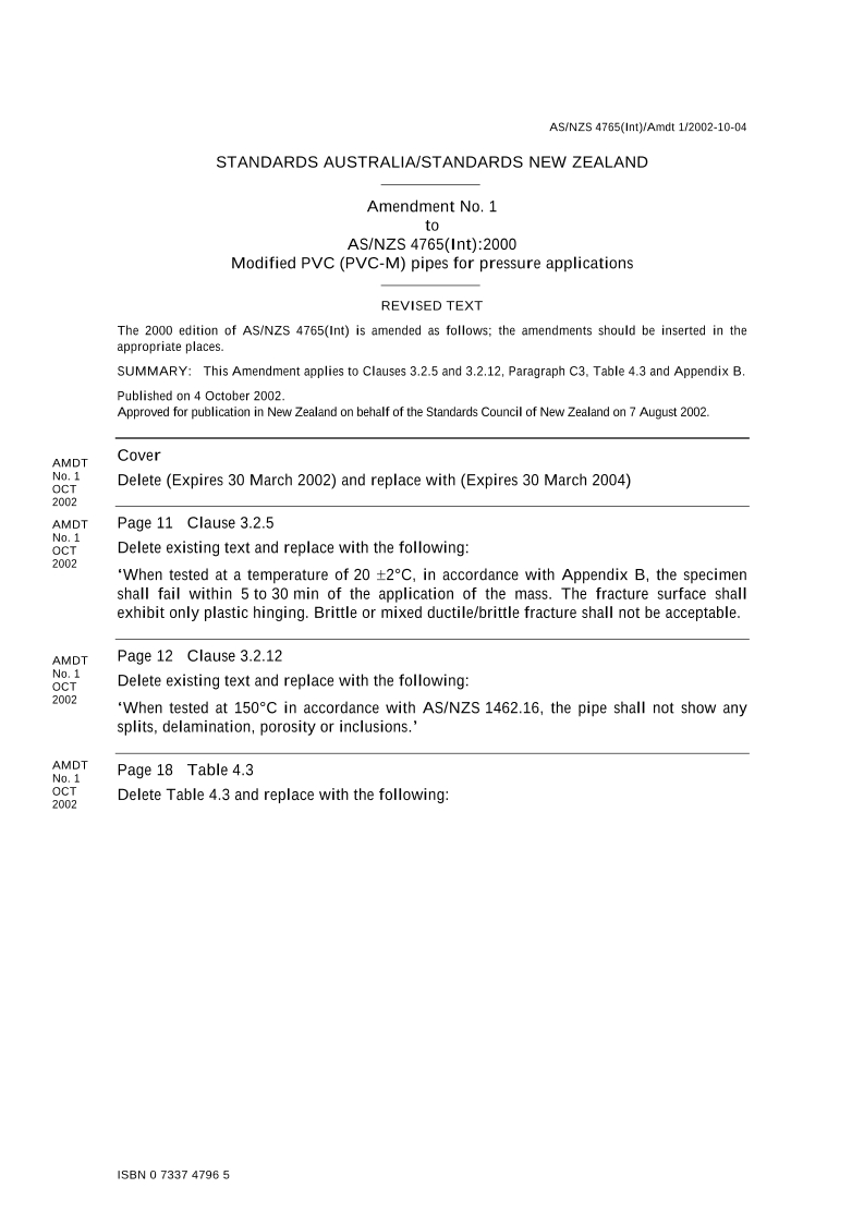 AS/NZS 4765(INT):2000 AMDT 1