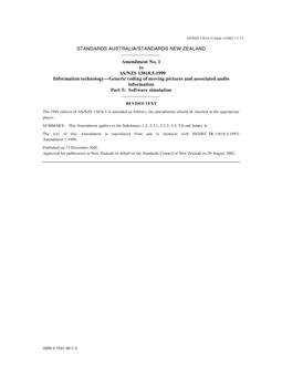 AS/NZS 13818.5:1999 AMDT 1 AS/NZS 13818.5:1999 AMDT 1
