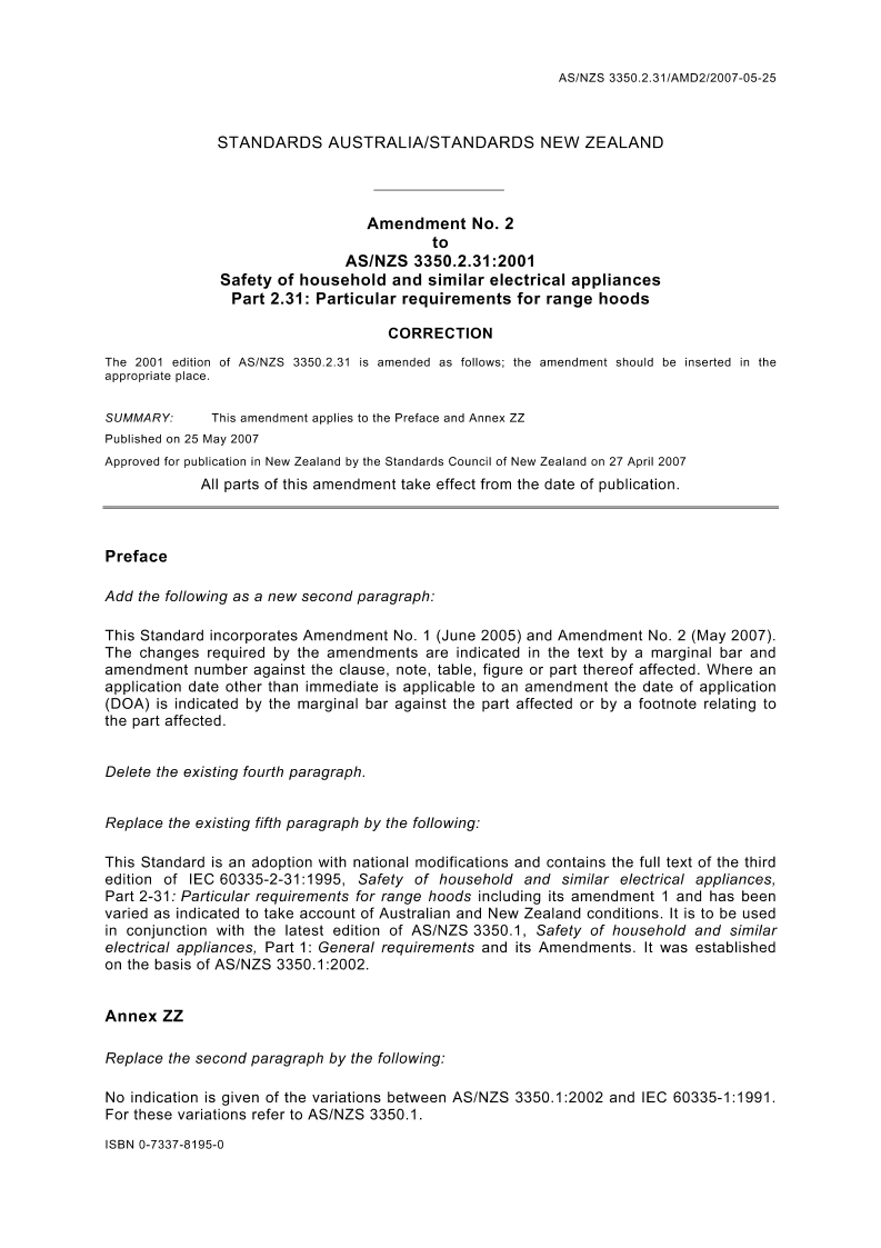 AS/NZS 3350.2.31:2001 AMDT 2