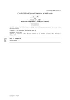 AS/NZS 6400:2003 AMDT 1 AS/NZS 6400:2003 AMDT 1