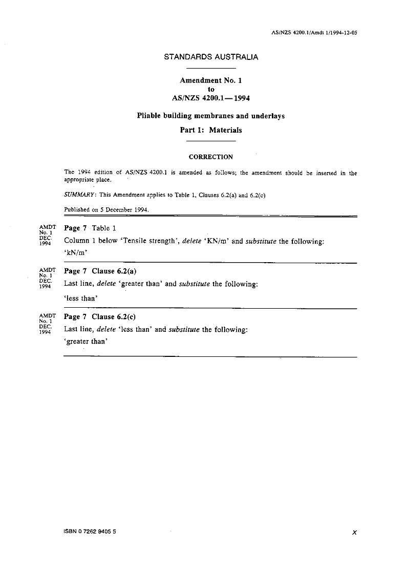 AS/NZS 4200.1:1994 AMDT 1 AS/NZS 4200.1:1994 AMDT 1