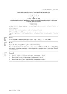 AS/NZS CISPR 22:2009 AMDT 1 AS/NZS CISPR 22:2009 AMDT 1