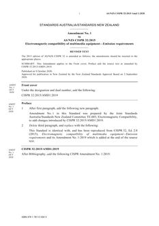 AS/NZS CISPR 32:2015 AMD 1:2020 AS/NZS CISPR 32:2015 AMD 1:2020