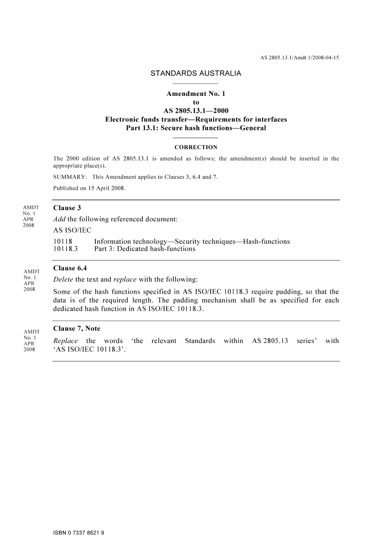 AS 2805.13.1-2000 AMDT 1