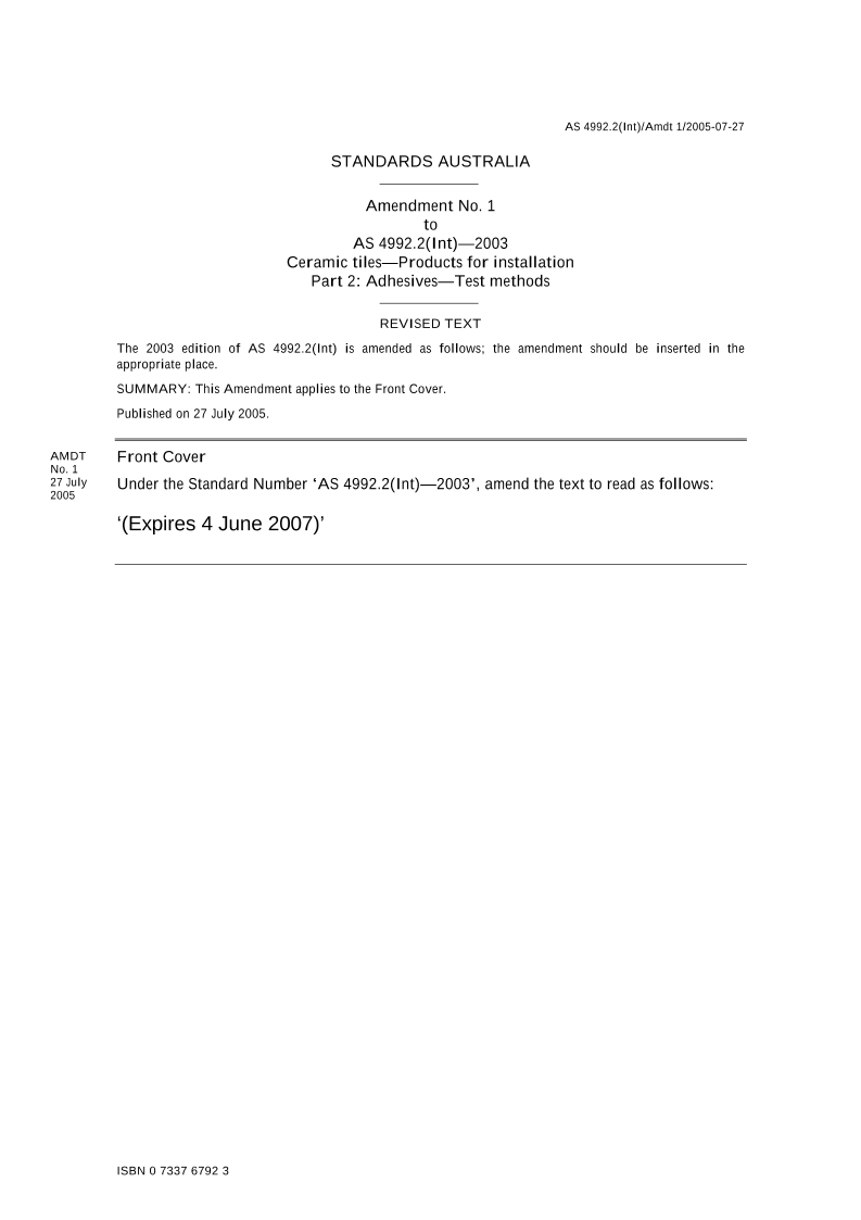 AS 4992.2(INT)-2003 AMDT 1 AS 4992.2(INT)-2003 AMDT 1