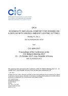 READABILITY AND VISUAL COMFORT FOR READING ON A DISPLAY WITH VARIOUS AMBIENT LIGHTING SETTING (OP24, 168-172) READABILITY AND VISUAL COMFORT FOR READING ON A DISPLAY WITH VARIOUS AMBIENT LIGHTING SETTING (OP24, 168-172)